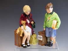 TWO ROYAL DOULTON CHILDREN OF THE BLITZ FIGURINES, BOY AND GIRL EVACUEES WITH CERTIFICATES.