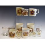 A COLLECTION OF VARIOUS ROYAL COMMEMORATIVE CHINA AND GLASSWARES TOGETHER WITH AN ENAMEL 1911