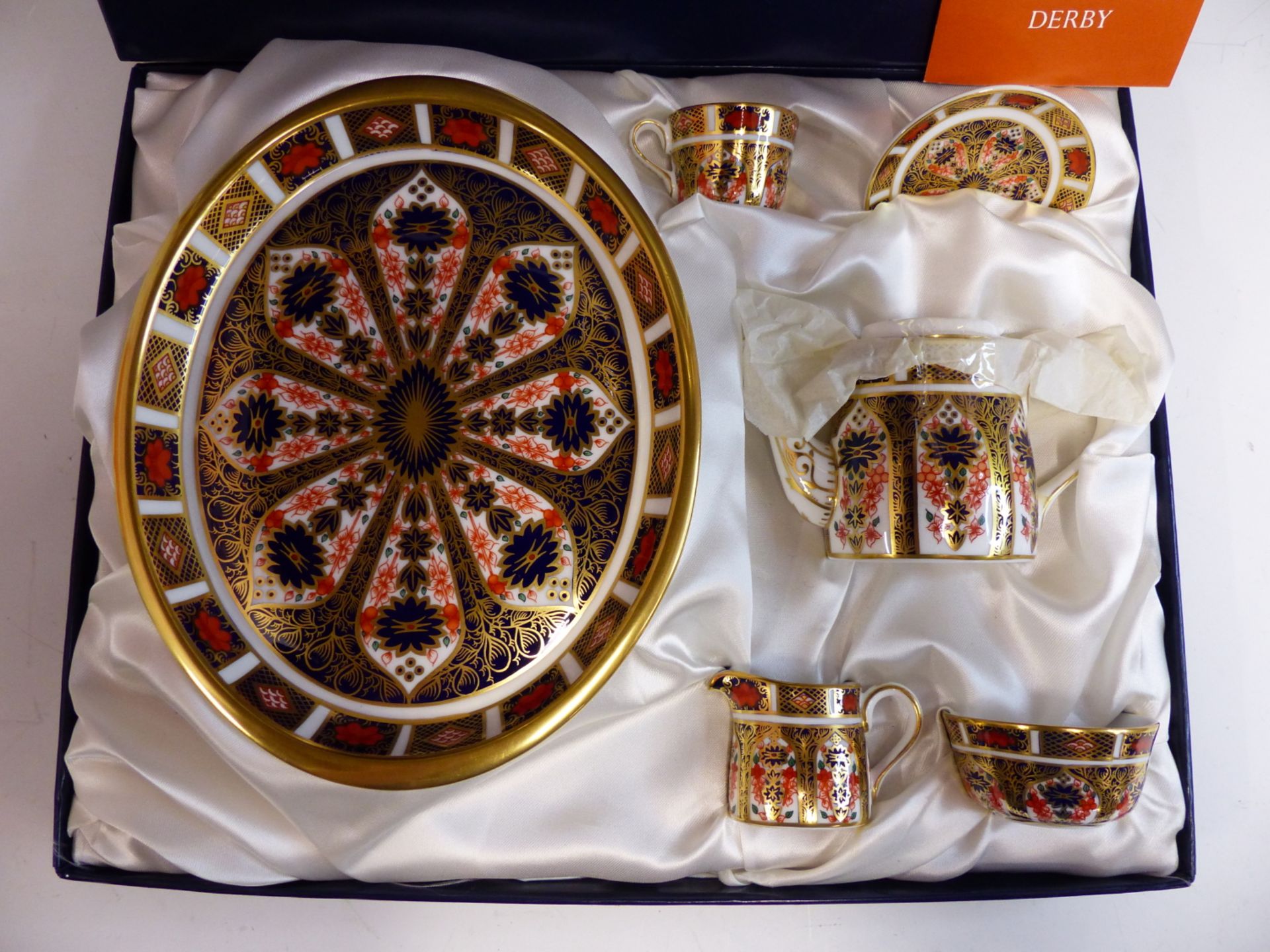 A ROYAL CROWN DERBY CASED MINIATURE BACHELORS TEA SET. - Image 2 of 3