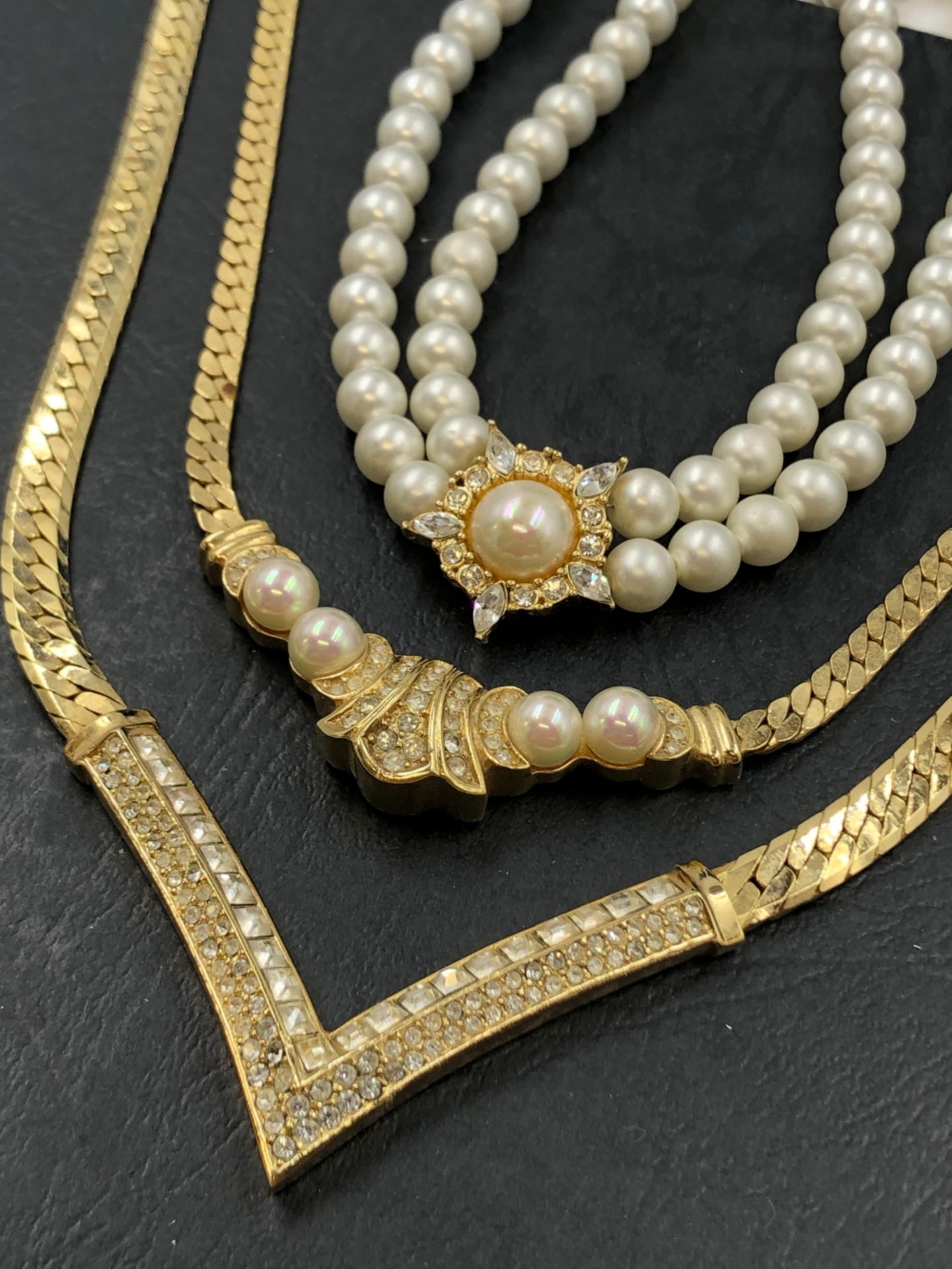 THREE VINTAGE CHRISTIAN DIOR NECKLACES. THE GOLD PLATED EXAMPLES LENGTH 41cms AND 47cms EACH, THE - Image 2 of 3