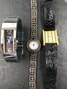 A VINTAGE RAYMOND WEIL WATCH, A SILVER AND MARCASITE DRESS WATCH STAMPED 925, NO ASSAY MARKS,