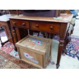 A VICTORIAN MAHOGANY TWO DRAWER SIDE TABLE.