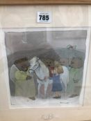 ROSEMARY WELL (B 1943 ) FOUR BEARS A HORSE AND A GIRL WITH GOLDEN LOCKS WATERCOLOUR SIGNED AND DATED