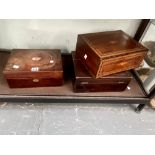 TWO 19th C. MAHOGANY BOXES TOGETHER WITH A TUNBRIDGE WARE BOX