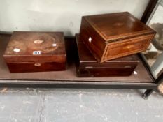 TWO 19th C. MAHOGANY BOXES TOGETHER WITH A TUNBRIDGE WARE BOX