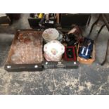 DRINKING GLASS, COLLECTORS AND OTHER PLATES, CASH BOXES, A MEAT MINCER, ETC.