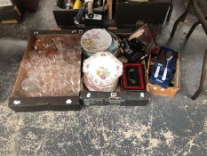 DRINKING GLASS, COLLECTORS AND OTHER PLATES, CASH BOXES, A MEAT MINCER, ETC.