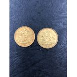 TWO 22ct GOLD HALF SOVEREIGN COINS DATED 1903 AND 1910.