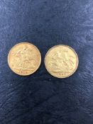 TWO 22ct GOLD HALF SOVEREIGN COINS DATED 1903 AND 1910.