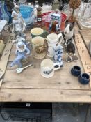 NAO FIGURES, BELLS WHISKY BOTTLES TOGETHER WITH VARIOUS MUGS,