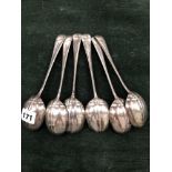 A SET OF SIX HALLMARKED SILVER SPOONS. GROSS WEIGHT 517grms.