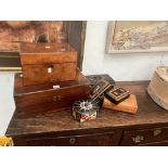 A ROSEWOOD AND A WALNUT BOX TOGETHER WITH FOUR METAL BOXES