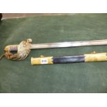 AN ANTIQUE NAVEL OFFICERS SWORD THE ETCHED BLADE SIGNED FRIEDEBERG, PORTSEA