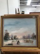 A OIL ON CANVAS A SKATING SCENE SIGNED JENNINGS 1974.