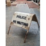 A VINTAGE 1940's POLICE ROAD SIGN DOUBLE SIDED SAYING POLICE NO ENTRY.