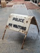 A VINTAGE 1940's POLICE ROAD SIGN DOUBLE SIDED SAYING POLICE NO ENTRY.
