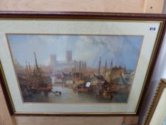 AFTER JAMES WILSON CARMICHAEL 1858. THE BRAYFORD POOL AND LINCOLN CATHEDRAL PRINT 36 x 53 cm