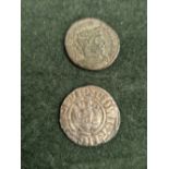 TWO EARLY COINS TO INCLUDE A MEDIEVAL EDWARD I (1272-1307) SILVER PENNY, LONDON MINT, AND A ROMAN