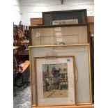 BERNARD WINSOR 20th C. WATERCOLOUR DATED 1935. 20 x 15cms TOGETHER WITH FOUR OTHER PICTURES (5)