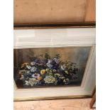 F K ACAR EMILY 20th C. WATERCOLOUR OF A FLORAL STILL LIFE. 25 x 33cms