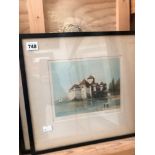 REGINALD BARKER 20th C. A PAIR OF ETCHINGS OF EUROPEAN LAKE SCENES. 18 x 23cms PENCIL SIGNED