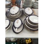 A WORCESTER PART DINNER SERVICE WITH BLUE RIMS BANDS