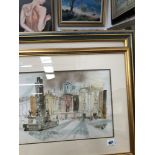 A LARGE OIL PAINTING BY R A JARVIS TOGETHER WITH A PRINT OF A ROME SCENE.