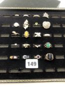 A COLLECTION OF TWENTY SILVER RINGS, SOME WITH GEMSTONES, SOME WITH HALLMARKS, PANDORA EXAMPLE,