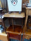 AN EDWARDIAN SUTHERLAND TABLE, A SMALL SIDE CABINET, A CANTERBURY AND A FIRE SCREEN