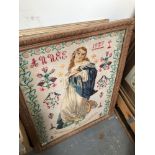 A LARGE SAMPLER OF IMMACULATE CONCEPTION DATED 1927 72 x 58cm TOGETHER WITH ANOTHER DATED 1823 21