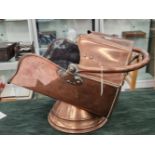 A 19th CENTURY COOPER COAL SCUTTLE WITH SCOOP.