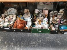 MISCELLANEOUS DECORATIVE AND USEFUL CERAMICS, A WOODEN LEAF SALAD SET, DRINKING GLASS, ETC.