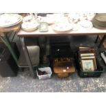 TWO SETS OF KITCHEN SCALES WITH SOME WEIGHTS AND TOGETHER WITH A COLLECTION OF CRICKETING PRINTS