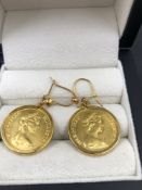 A PAIR OF 1973 ISLE OF MAN 22ct GOLD HALF SOVEREIGNS IN 9ct GOLD EARRING MOUNTS WITH SAFETY HOOK