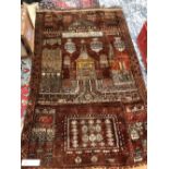 AN INTERESTING AFGHAN TRIBAL PRAYER RUG 220 x 140 cm.