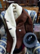 A GROUP OF VINTAGE HATS, A SHEEPSKIN COAT BY BAILYS ETC.