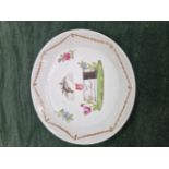 A 19th CENTURY PORCELAIN DISH PAINTED WITH A ROMANTIC SCENE OF TWO DOVES ABOVE A MARRIAGE ALTER