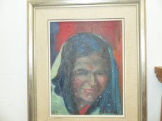 A MID CENTURY OIL PORTRAIT SIGNED INDISTINCTLY DATED 57