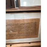 A FRAMED PRINT OF THE BRITISH MUSEUM EGYPTIAN PAPYRUS PLATE 48 HARRIS 1. 48 x 70 cm