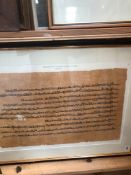 A FRAMED PRINT OF THE BRITISH MUSEUM EGYPTIAN PAPYRUS PLATE 48 HARRIS 1. 48 x 70 cm