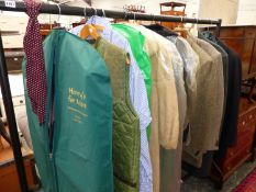 A COLLECTION OF GENTLEMAN'S TWEED AND OTHER JACKETS TOGETHER WITH FUR COATS ETC.