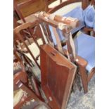 A VICTORIAN MAHOGANY BUTLERS TRAY ON STAND.