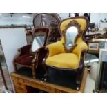 TWO VICTORIAN SHOW FRAME ARMCHAIRS