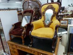 TWO VICTORIAN SHOW FRAME ARMCHAIRS