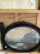 A PAIR OF OVAL FRAMED WATERCOLOURS OF HIGHLAND SCENES WITH CATTLE, 38 x 49 cm