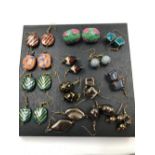 33 PAIRS OF HANDCRAFTED POTTERY TYPE DROP EARRINGS FOR PIERCED EARS, AND THREE FURTHER STUD PAIRS.