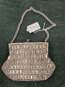 A 1930/1940's ART DECO FLAPPER PURSE BAG WITH SILVERTONE FRAME AND HANDLE.