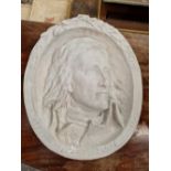 AN ANTIQUE PLASTER RELIEF PANEL OF NAPOLEAN. SIGNED BY THE ARTIST TOGETHER WITH A TRIPTYCH MIRROR