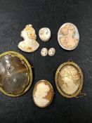 A 18ct GOLD MOUNTED PORTRAIT CAMEO, STAMPED 750, WITH NO ASSAY MARKS, A FURTHER PLATED MOUNTED