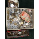 ANTIQUE AND LATER VARIOUS WORLD COINS TO INCLUDE ONE DOLLARS, A TEN SHILLING IRISH BANKNOTE, AND A